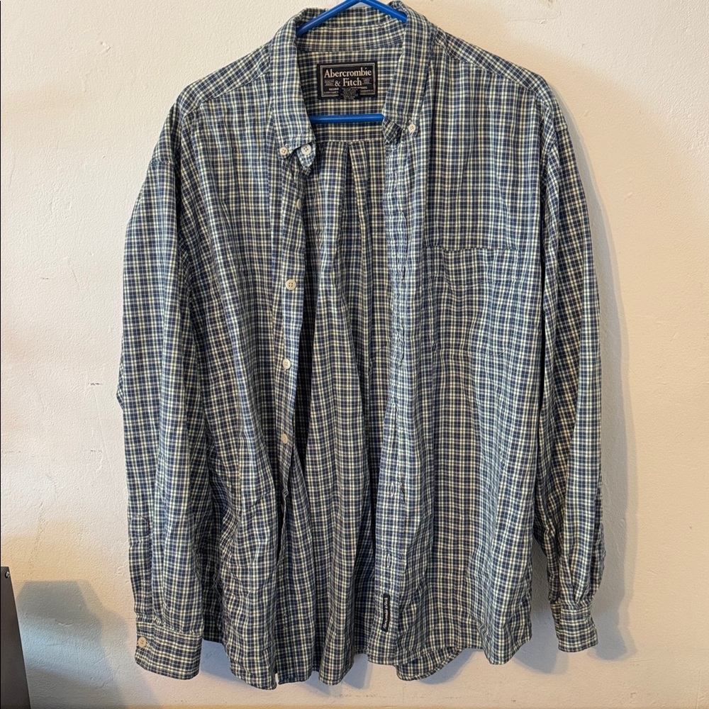 Abercrombie & Fitch Men’s Blue & Green Checkered Plaid Shirt Size L Large